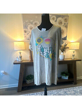 Lovely Souls Plus 2XL Beige Multicolor Desert Graphic Tunic Tee Scoop Neck SS